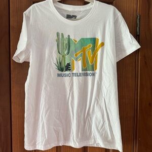 MTV Music Television T Shirt Juniors 2XL XXL White Cactus Logo Short Sleeve Top